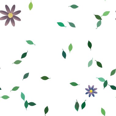 Yeşil yapraklı soyut çiçekler pürüzsüz desen, vektör çizimi