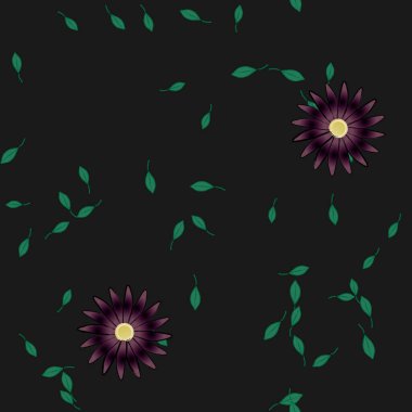 Yeşil yapraklı soyut çiçekler pürüzsüz desen, vektör çizimi