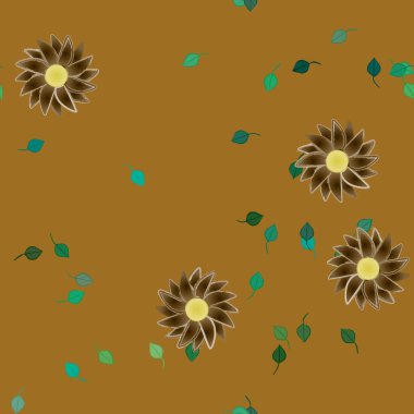 Yeşil yapraklı soyut çiçekler pürüzsüz desen, vektör çizimi