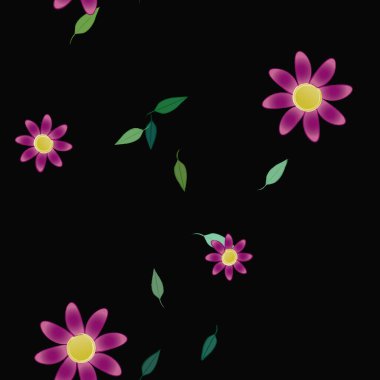 Yeşil yapraklı soyut çiçekler pürüzsüz desen, vektör çizimi