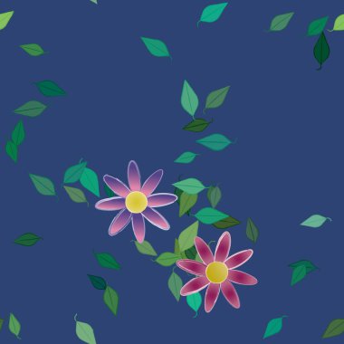 Yeşil yapraklı soyut çiçekler pürüzsüz desen, vektör çizimi