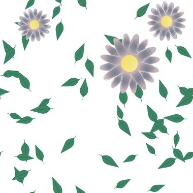 Yeşil yapraklı soyut çiçekler pürüzsüz desen, vektör çizimi