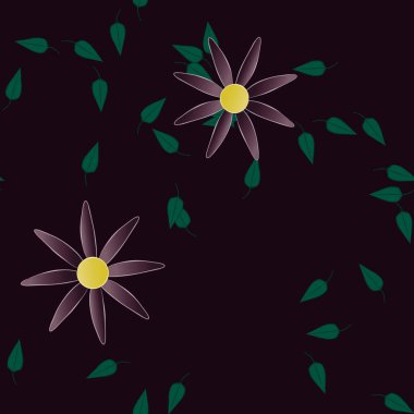 Yeşil yapraklı soyut çiçekler pürüzsüz desen, vektör çizimi