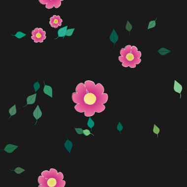 Yeşil yapraklı soyut çiçekler pürüzsüz desen, vektör çizimi