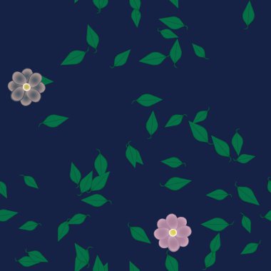 Yeşil yapraklı soyut çiçekler pürüzsüz desen, vektör çizimi