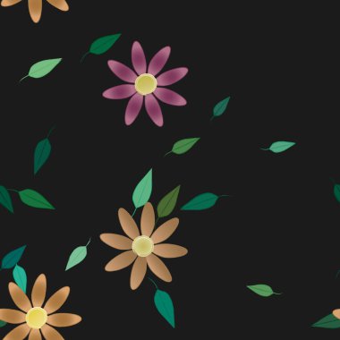 Yeşil yapraklı soyut çiçekler pürüzsüz desen, vektör çizimi