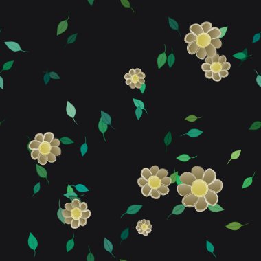 Yeşil yapraklı soyut çiçekler pürüzsüz desen, vektör çizimi