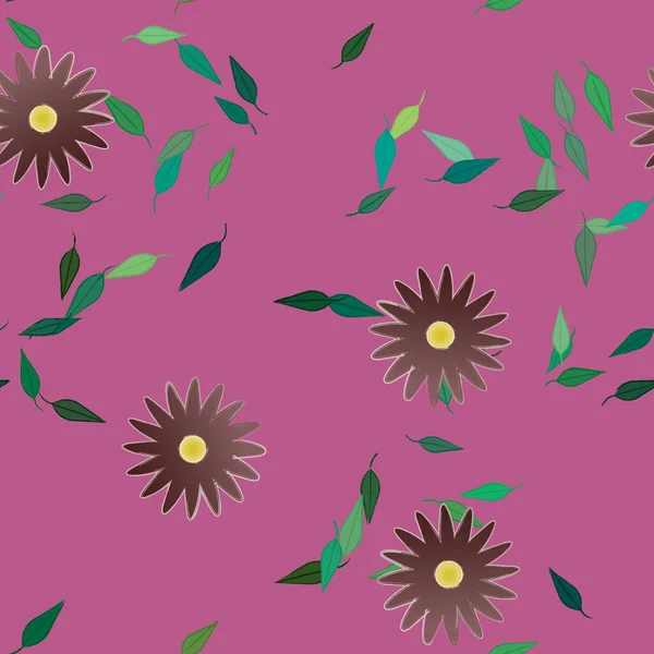 Blumen Mit Blättern Nahtloser Hintergrund Vektorillustration — Stockvektor