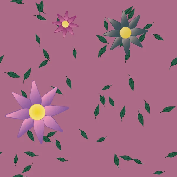 Fleurs Abstraites Avec Des Feuilles Vertes Motif Sans Couture Illustration — Image vectorielle