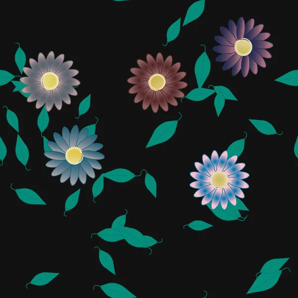 Fleurs Abstraites Avec Des Feuilles Vertes Motif Sans Couture Illustration — Image vectorielle