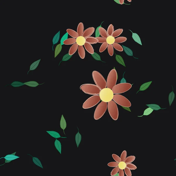 Fleurs Avec Feuilles Fond Sans Couture Illustration Vectorielle — Image vectorielle