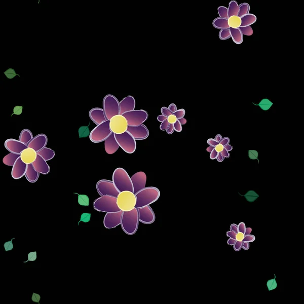 Flores Abstractas Con Hojas Verdes Patrón Sin Costura Ilustración Vectorial — Archivo Imágenes Vectoriales