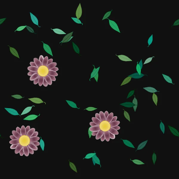 Fleurs Abstraites Avec Des Feuilles Vertes Motif Sans Couture Illustration — Image vectorielle