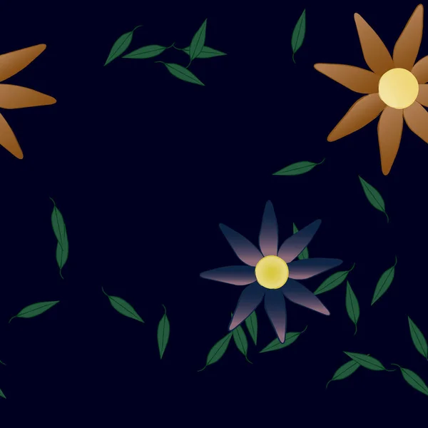 Flores Abstractas Con Hojas Verdes Patrón Sin Costura Ilustración Vectorial — Vector de stock