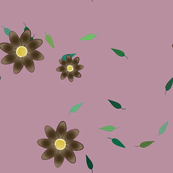 Fleurs Abstraites Avec Des Feuilles Vertes Motif Sans Couture Illustration — Image vectorielle