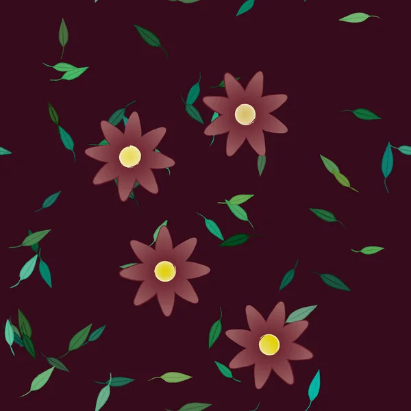 Flores Abstractas Con Hojas Verdes Patrón Sin Costura Ilustración Vectorial — Vector de stock