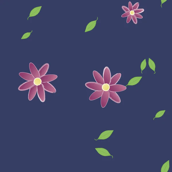 Fleurs Abstraites Avec Des Feuilles Vertes Motif Sans Couture Illustration — Image vectorielle