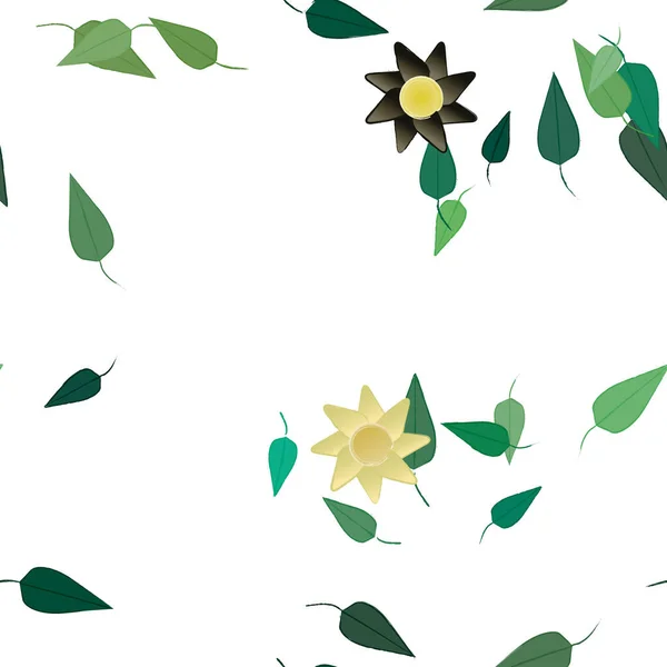 Flores Abstractas Con Hojas Verdes Patrón Sin Costura Ilustración Vectorial — Vector de stock