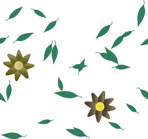 Flores Abstractas Con Hojas Verdes Patrón Sin Costura Ilustración Vectorial — Archivo Imágenes Vectoriales