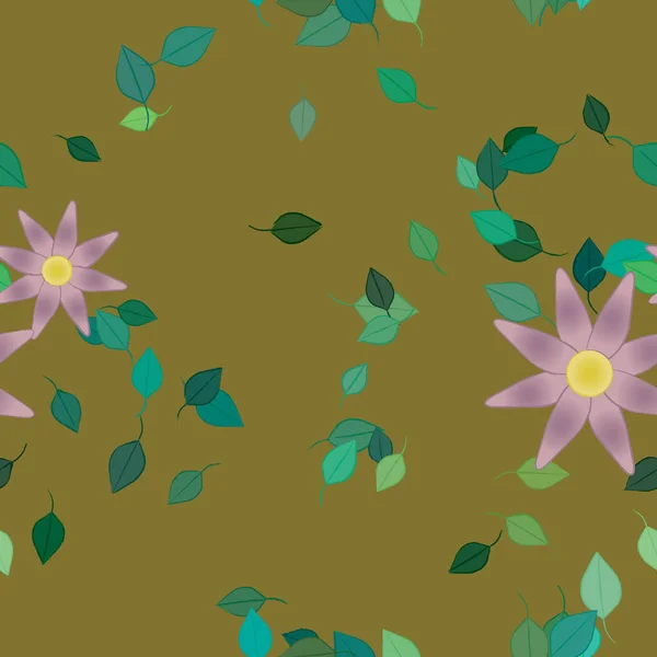 Fleurs Abstraites Avec Des Feuilles Vertes Motif Sans Couture Illustration — Image vectorielle