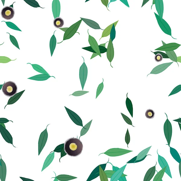 Flores Abstractas Con Hojas Verdes Patrón Sin Costura Ilustración Vectorial — Vector de stock