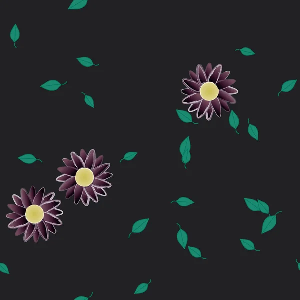 Fleurs Abstraites Avec Des Feuilles Vertes Motif Sans Couture Illustration — Image vectorielle