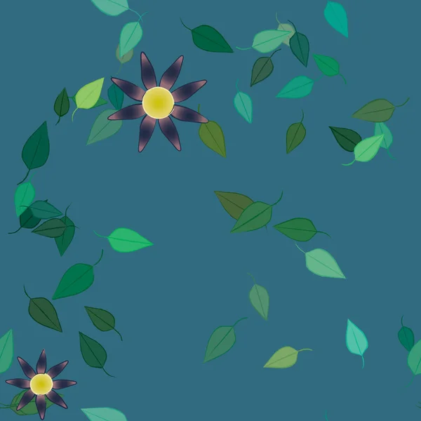 Fleurs Abstraites Avec Des Feuilles Vertes Motif Sans Couture Illustration — Image vectorielle