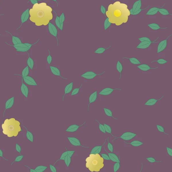 Flores Abstractas Con Hojas Verdes Patrón Sin Costura Ilustración Vectorial — Vector de stock