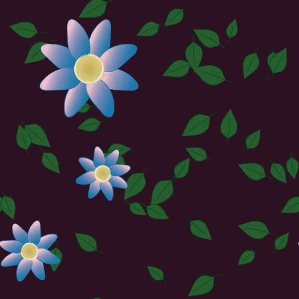 Flores Abstractas Con Hojas Verdes Patrón Sin Costura Ilustración Vectorial — Vector de stock