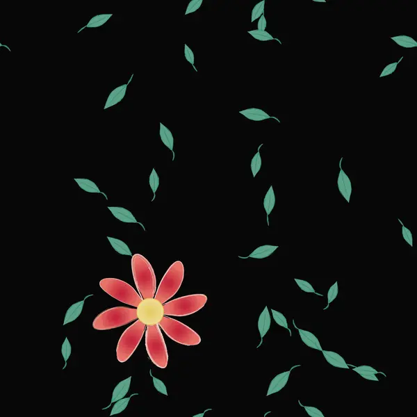 Flores Abstractas Con Hojas Verdes Patrón Sin Costura Ilustración Vectorial — Vector de stock