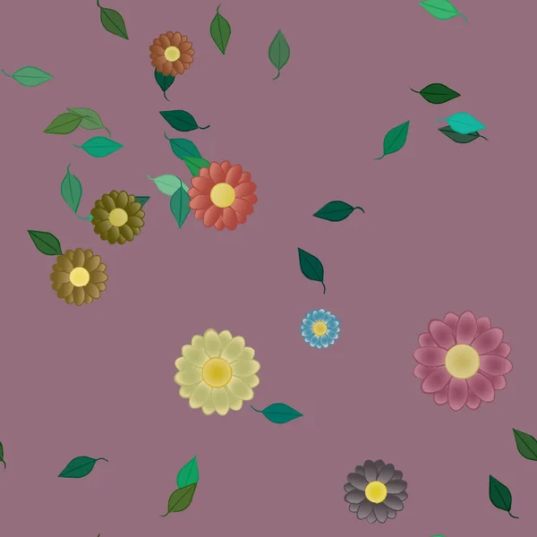 Flores Abstractas Con Hojas Verdes Patrón Sin Costura Ilustración Vectorial — Vector de stock