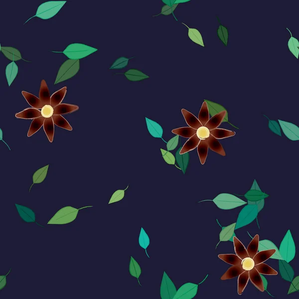 Fleurs Abstraites Avec Des Feuilles Vertes Motif Sans Couture Illustration — Image vectorielle