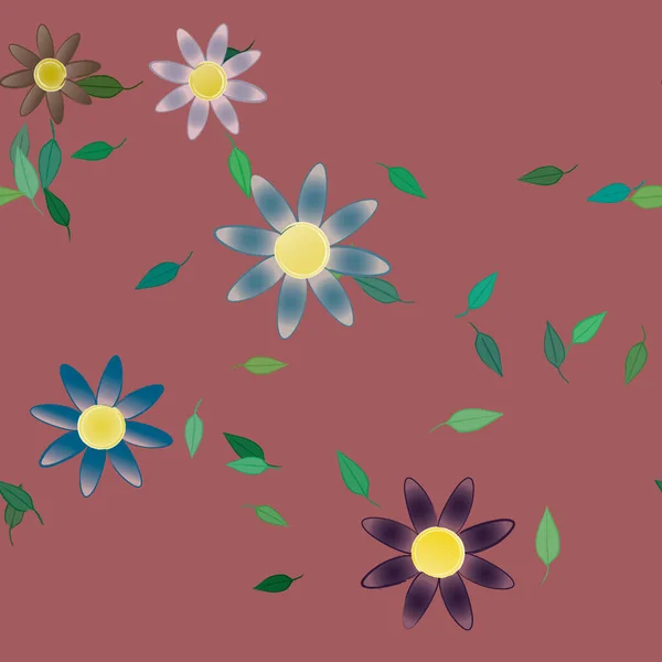 Blumen Mit Blättern Nahtloser Hintergrund Vektorillustration — Stockvektor