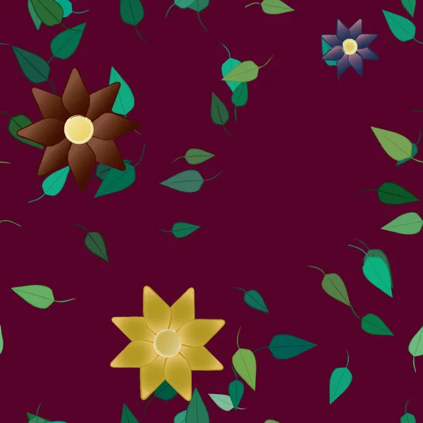 Flores Abstractas Con Hojas Verdes Patrón Sin Costura Ilustración Vectorial — Vector de stock