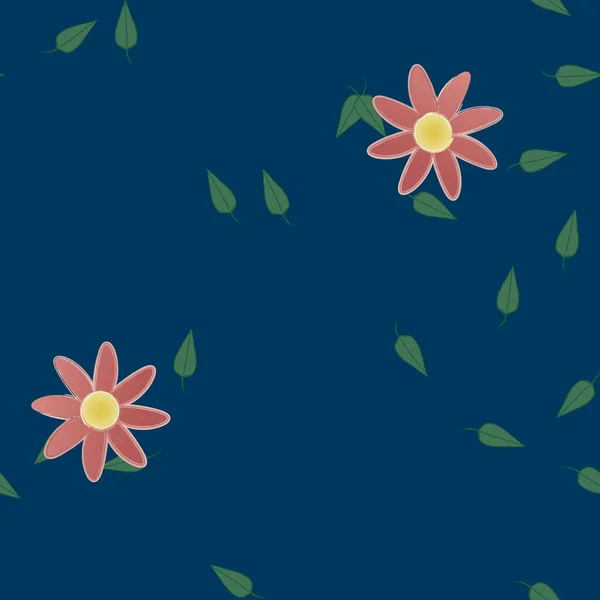 Flores Abstractas Con Hojas Verdes Patrón Sin Costura Ilustración Vectorial — Vector de stock