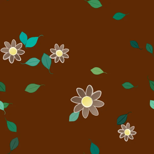 Flores Con Hojas Fondo Sin Costuras Ilustración Vectorial — Archivo Imágenes Vectoriales