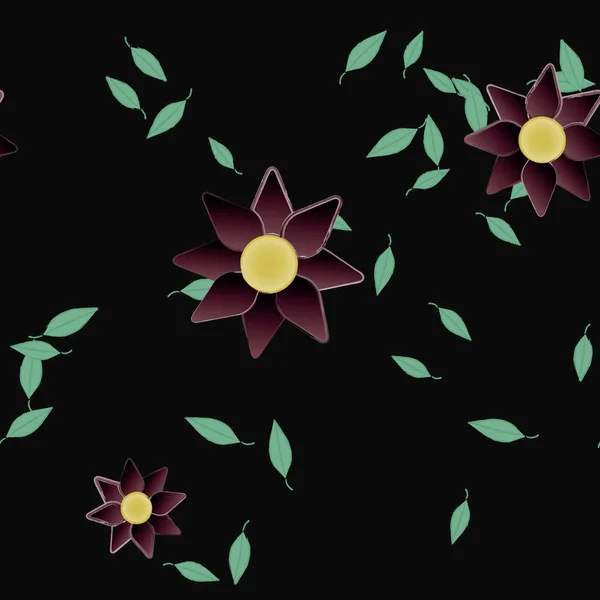 Fleurs Abstraites Avec Des Feuilles Vertes Motif Sans Couture Illustration — Image vectorielle