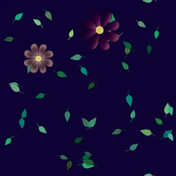 Flores Abstractas Con Hojas Verdes Patrón Sin Costura Ilustración Vectorial — Archivo Imágenes Vectoriales