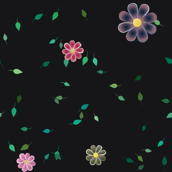 Fleurs Abstraites Avec Des Feuilles Vertes Motif Sans Couture Illustration — Image vectorielle