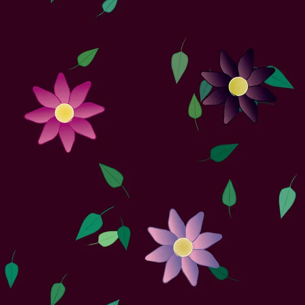 Fleurs Abstraites Avec Des Feuilles Vertes Motif Sans Couture Illustration — Image vectorielle