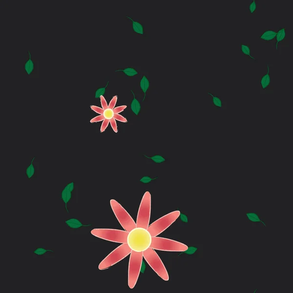 Flores Abstractas Con Hojas Verdes Patrón Sin Costura Ilustración Vectorial — Archivo Imágenes Vectoriales