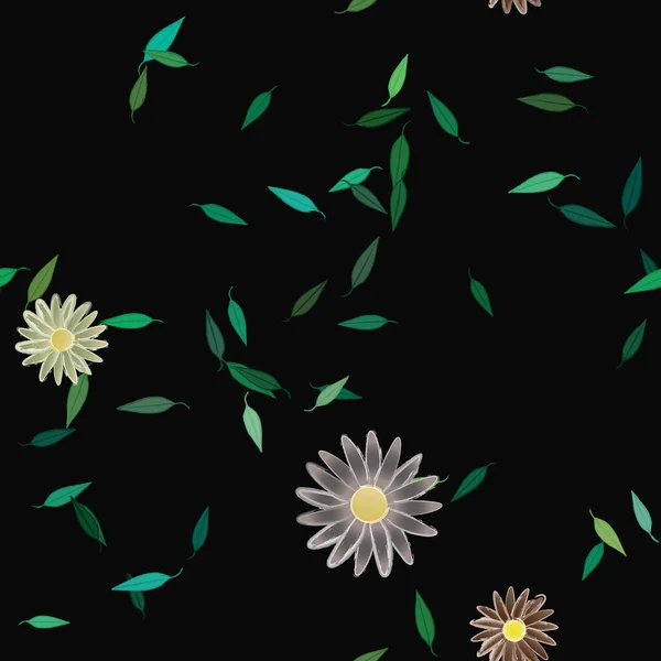 Flores Abstractas Con Hojas Verdes Patrón Sin Costura Ilustración Vectorial — Vector de stock