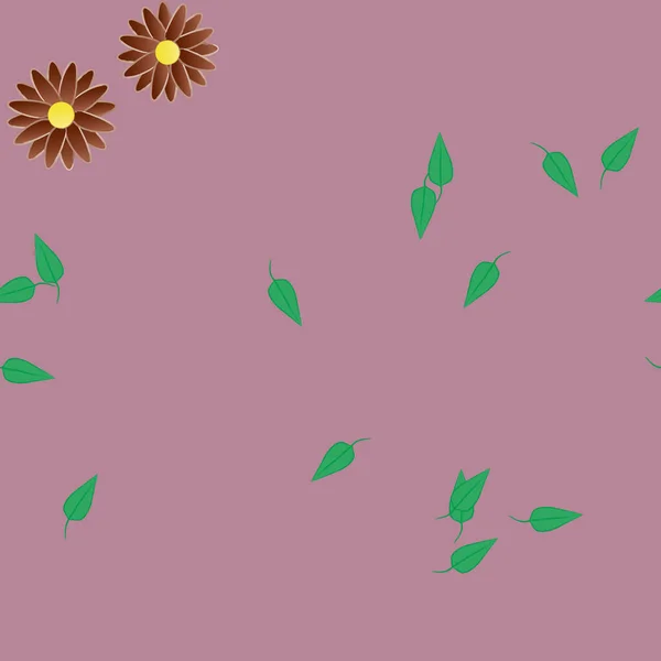 Flores Abstractas Con Hojas Verdes Patrón Sin Costura Ilustración Vectorial — Vector de stock