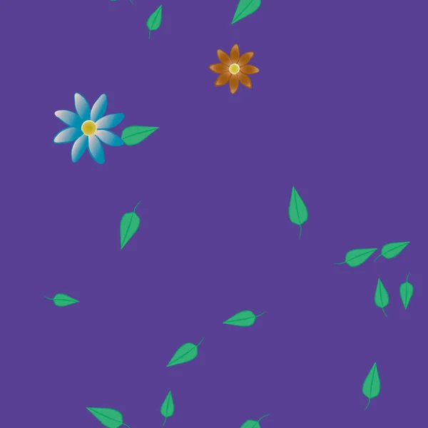 Flores Abstractas Con Hojas Verdes Patrón Sin Costura Ilustración Vectorial — Vector de stock