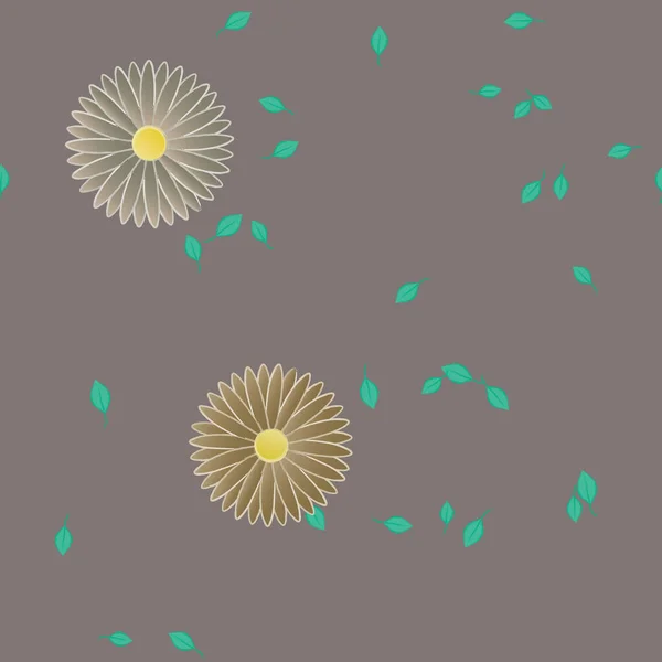 Flores Abstractas Con Hojas Verdes Patrón Sin Costura Ilustración Vectorial — Vector de stock