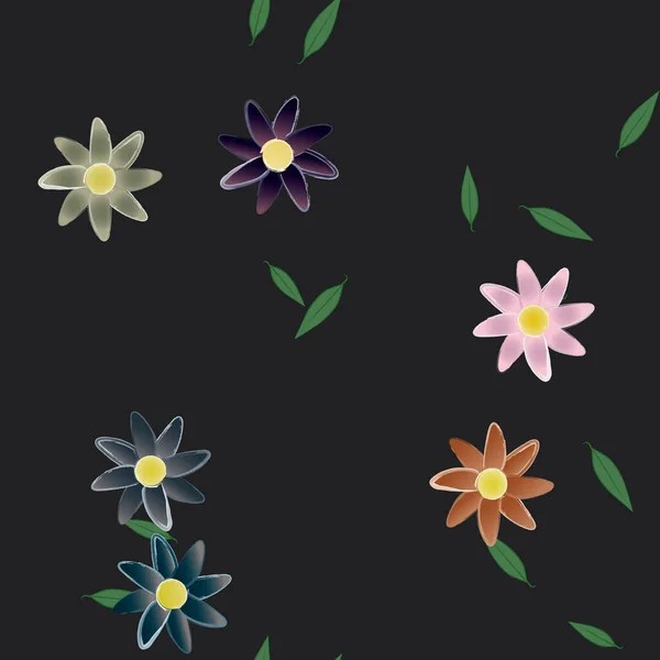 Flores Abstractas Con Hojas Verdes Patrón Sin Costura Ilustración Vectorial — Archivo Imágenes Vectoriales