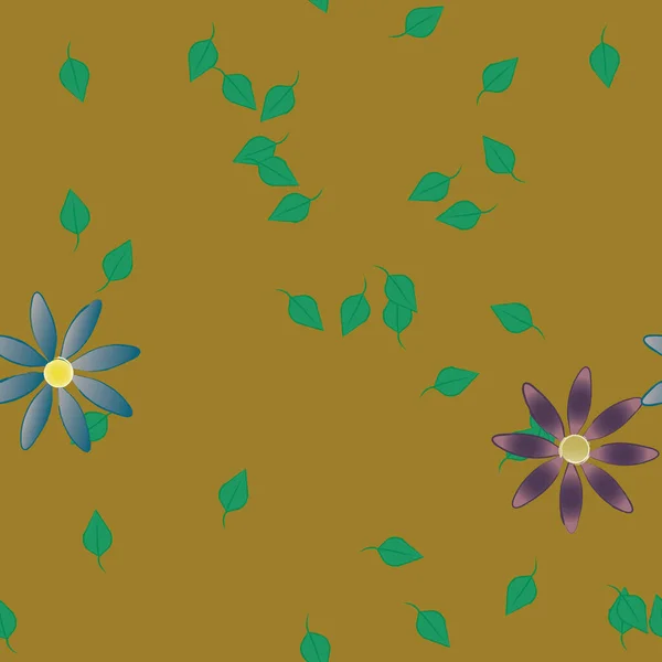 Flores Abstractas Con Hojas Verdes Patrón Sin Costura Ilustración Vectorial — Archivo Imágenes Vectoriales