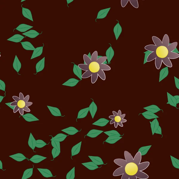 Flores Abstractas Con Hojas Verdes Patrón Sin Costura Ilustración Vectorial — Vector de stock