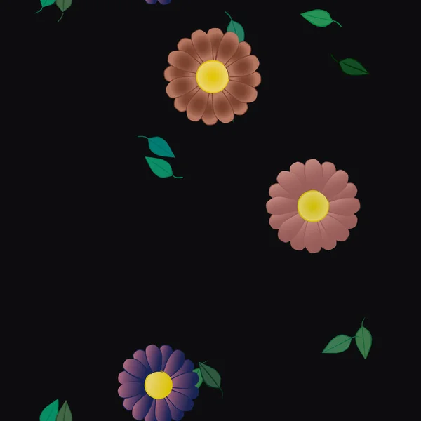 Fleurs Abstraites Avec Des Feuilles Vertes Motif Sans Couture Illustration — Image vectorielle