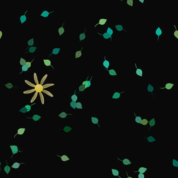 Flores Abstractas Con Hojas Verdes Patrón Sin Costura Ilustración Vectorial — Vector de stock